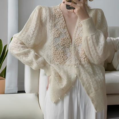 Jolie - Pulover tricotat elegant cu nasturi de sidef