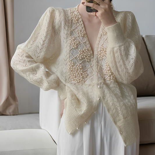 Jolie - Pulover tricotat elegant cu nasturi de sidef