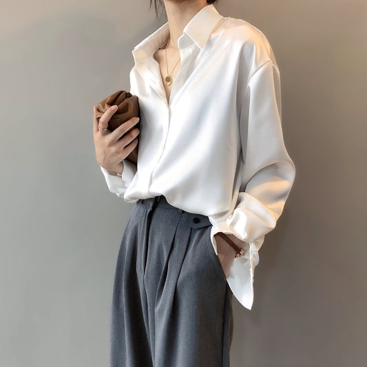Briana - Elegantă bluză din satin și mătase cu nasturi pentru dame