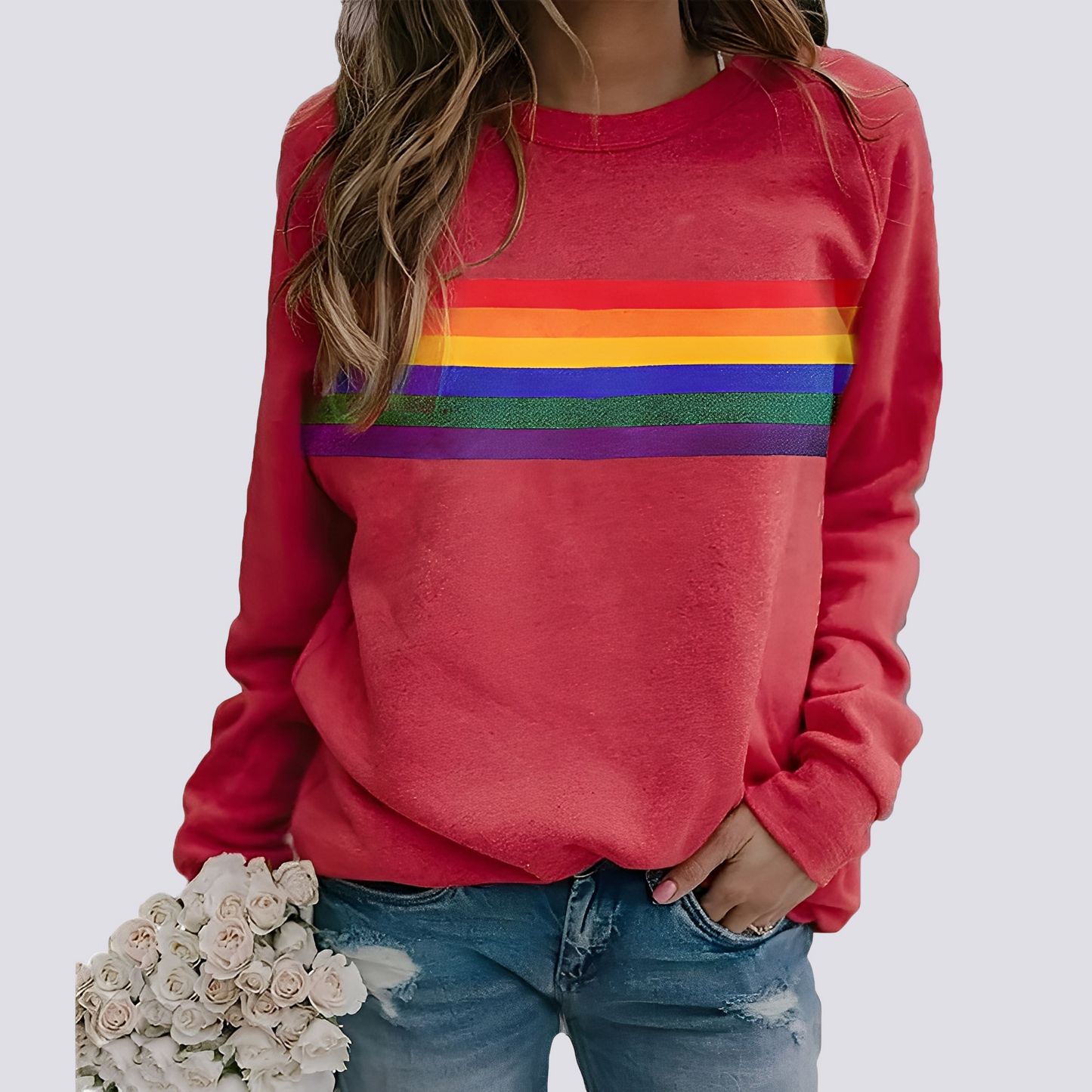 Roseann - Pulover stilat cu imprimeu colorat pentru femei