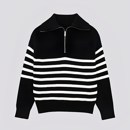 Christine - Pulover stilat cu dungi și fermoar pentru femei
