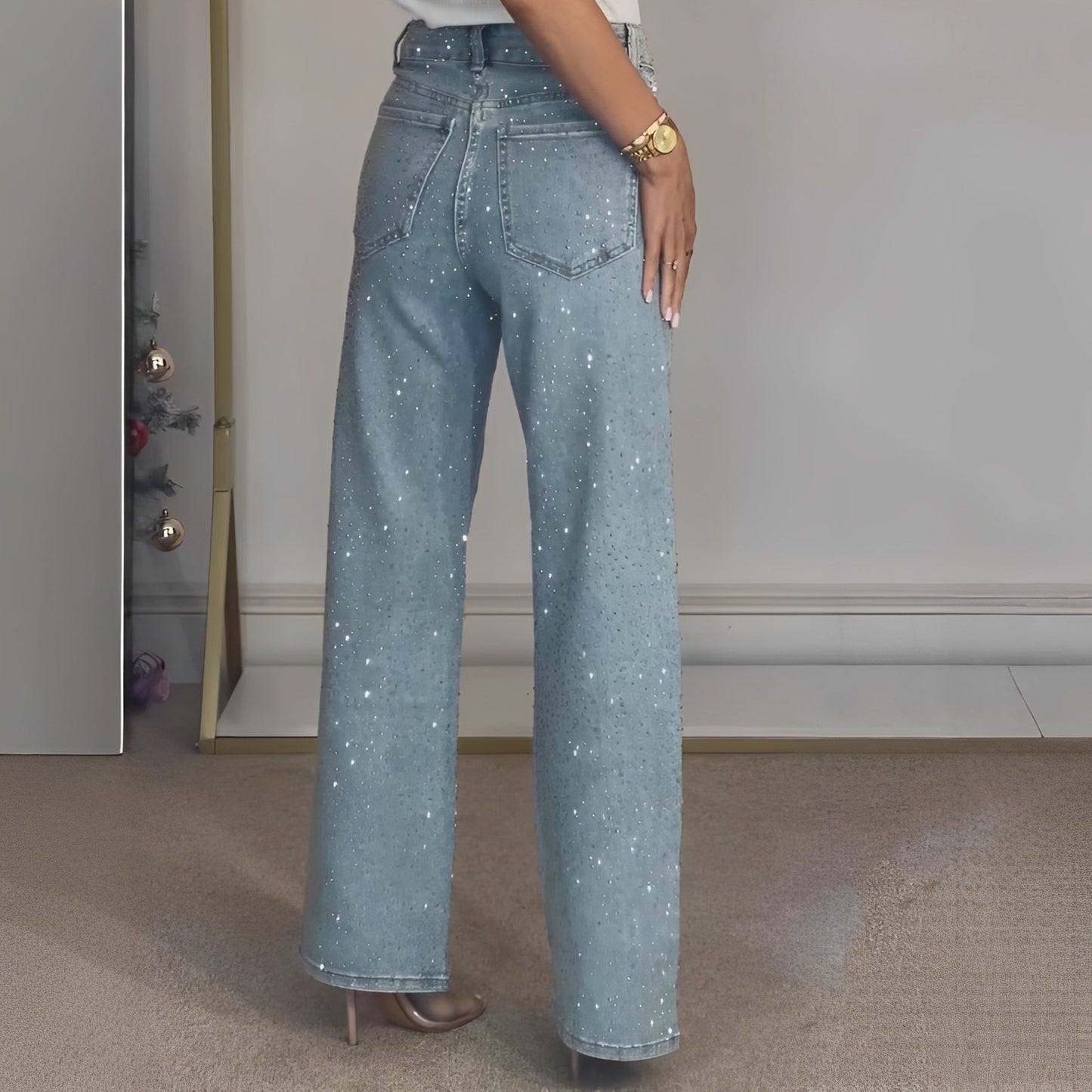 Sandra - Jeans stilate cu glitter și talie înaltă pentru dame