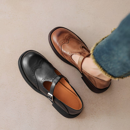 Erika - Pantofi retro din piele groasă pentru femei