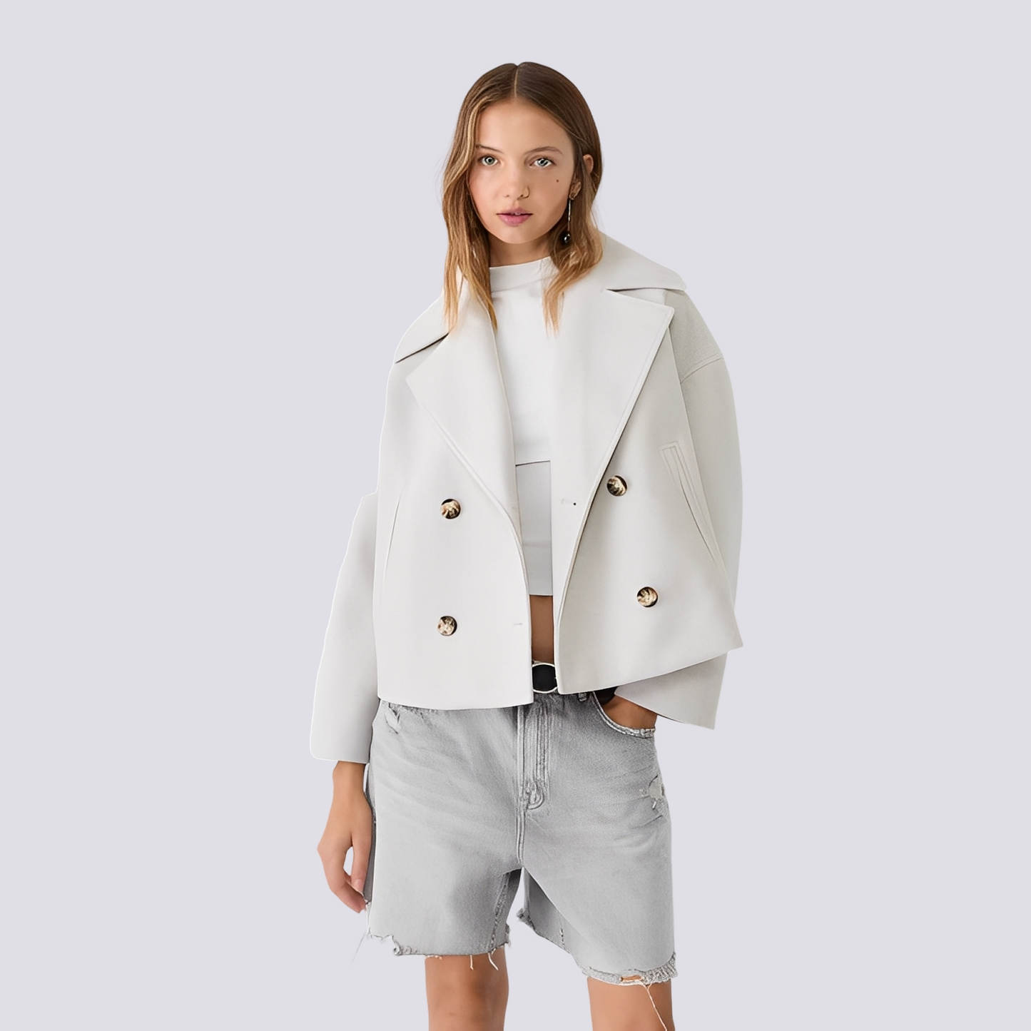 Bethney - Elegantă scurtă jachetă de lână cu guler revers pentru femei