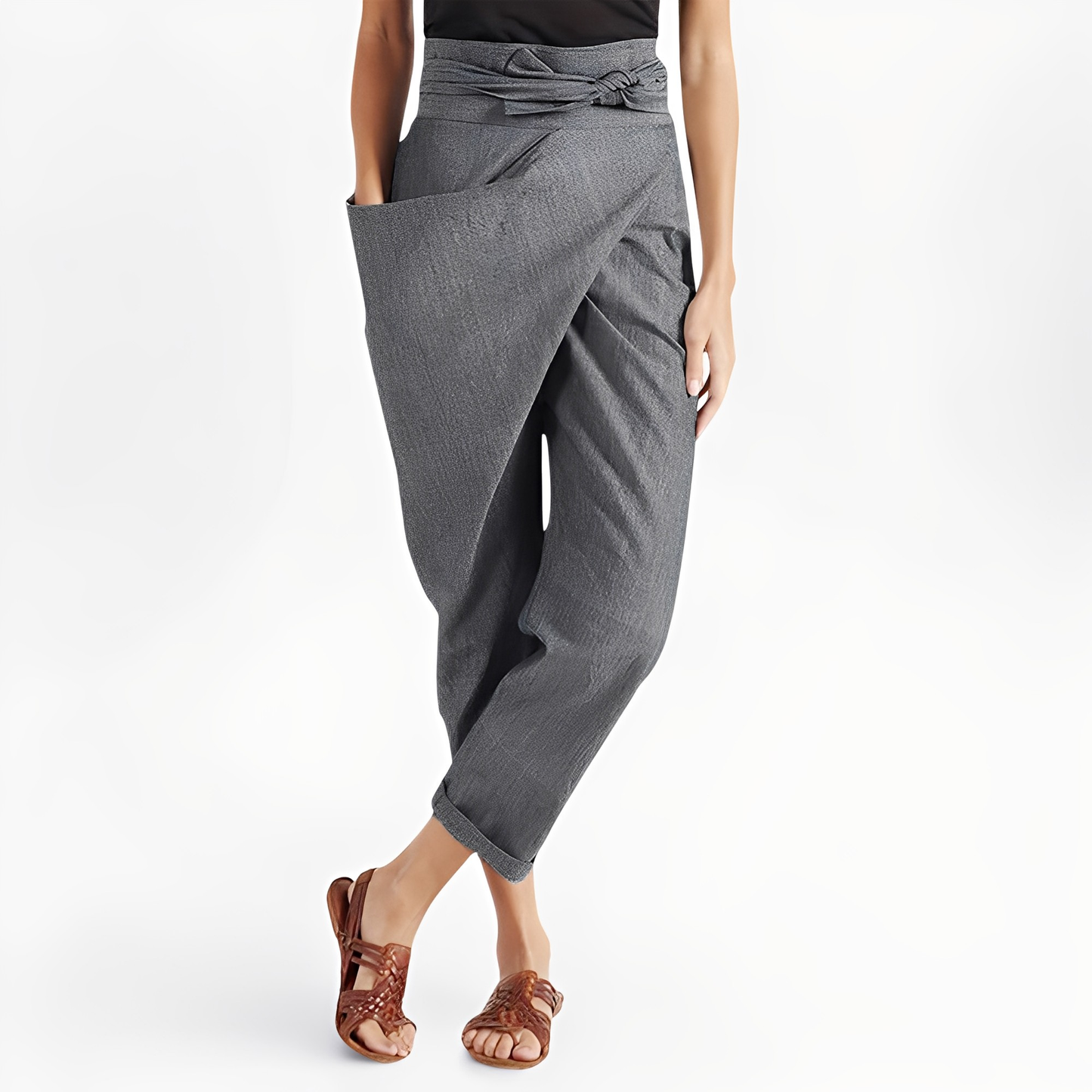 Courteney - Pantaloni harem lejeri cu talie înaltă pentru femei