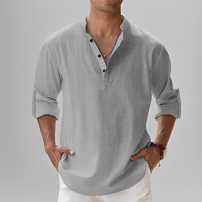 Ezriel - Cămașă confortabilă cu nasturi pe jumătate pentru bărbați