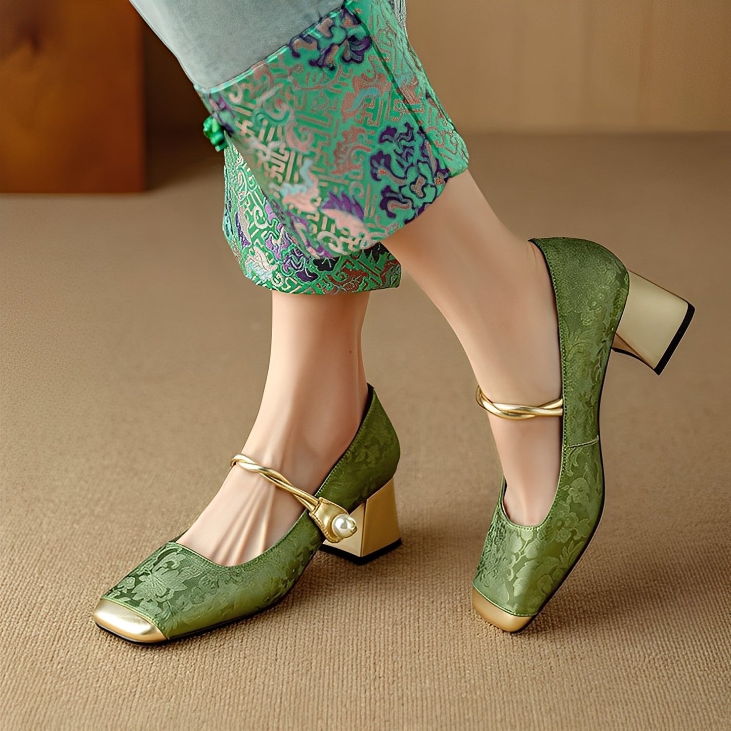 Evelyn - Elegante sandale din mătase embosată cu toc pentru dame