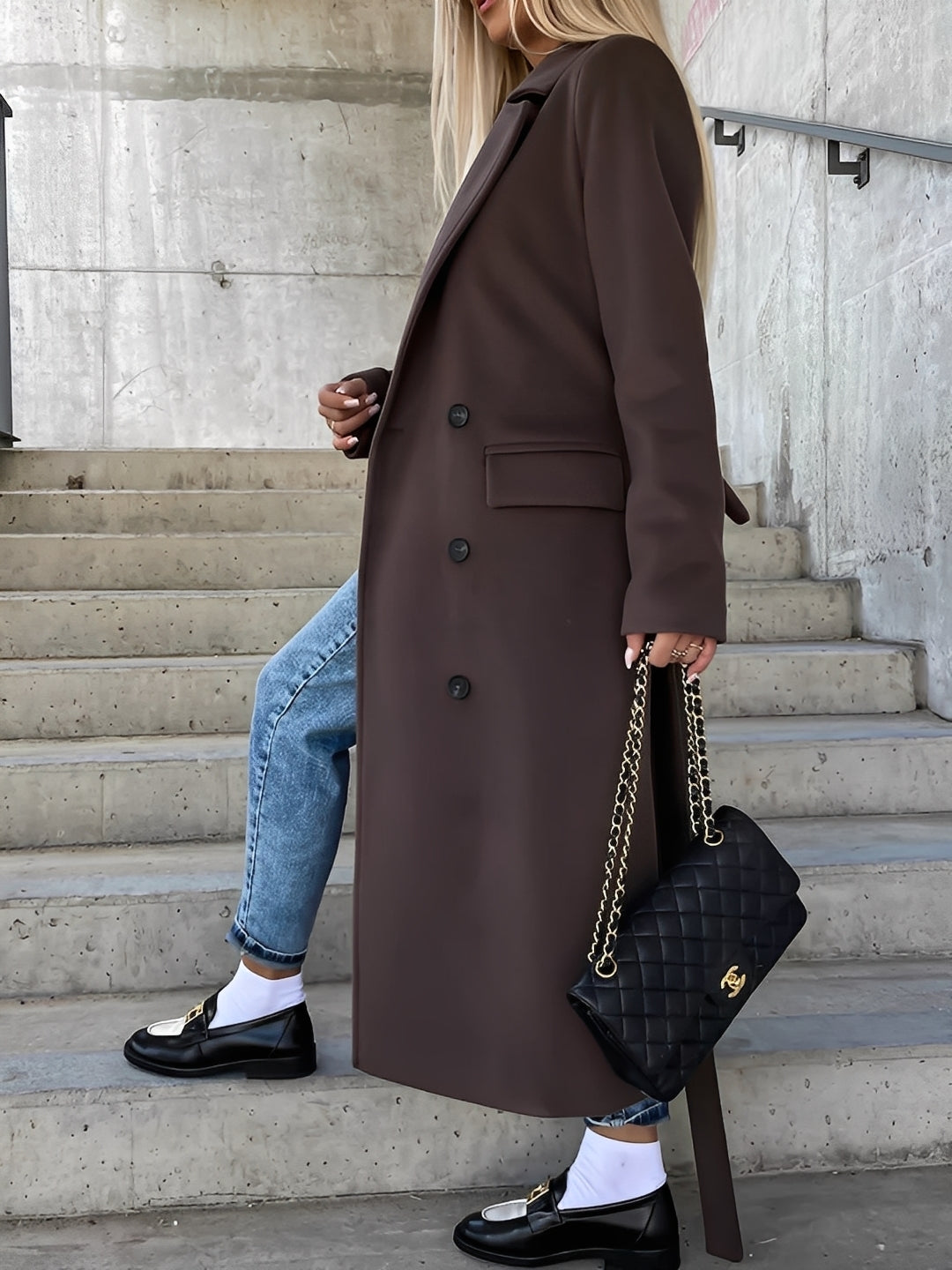 Suzanne - Manta clasic cu două rânduri și curea pentru femei