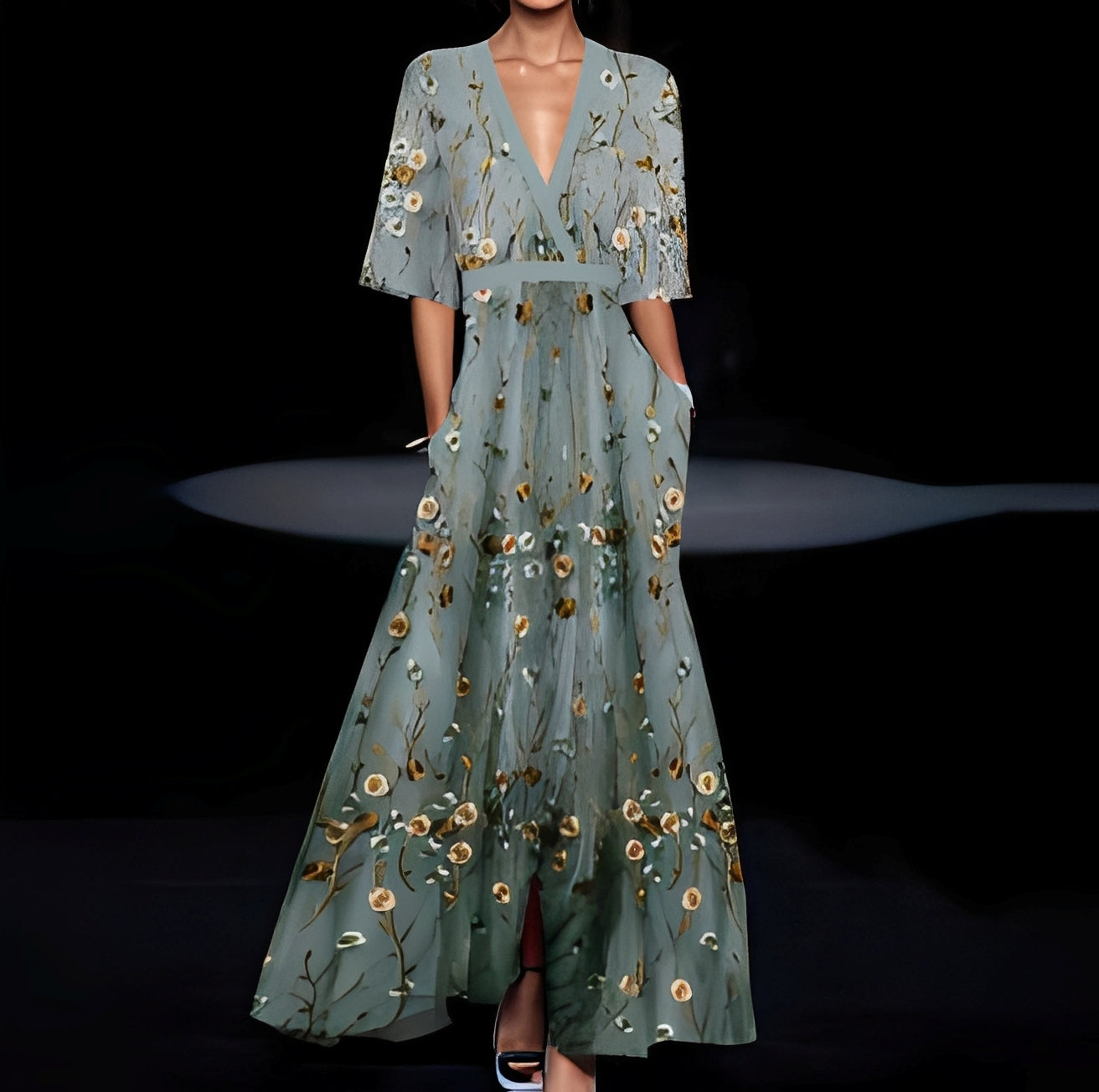 Débora - Rochie lungă stilată cu imprimeu floral pentru femei