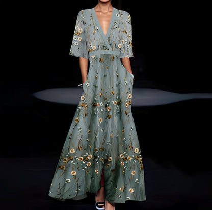 Débora - Rochie lungă stilată cu imprimeu floral pentru femei