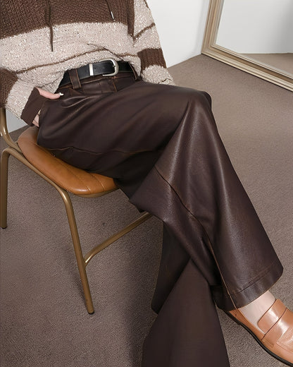 Lora - Pantaloni din piele clasici cu talie înaltă pentru femei