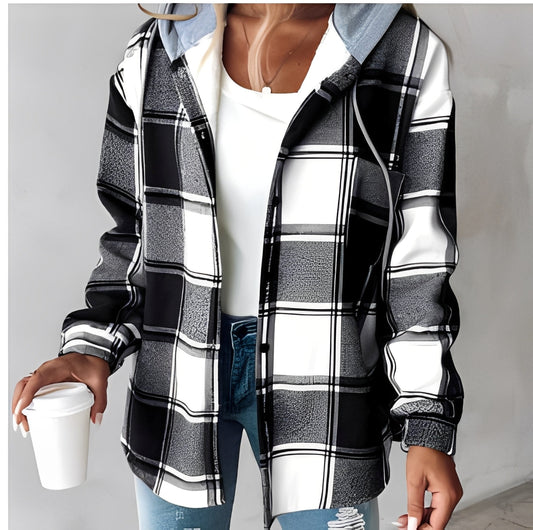 Éliette - Jachetă cu glugă în carouri de iarnă pentru femei