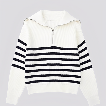 Christine - Pulover stilat cu dungi și fermoar pentru femei