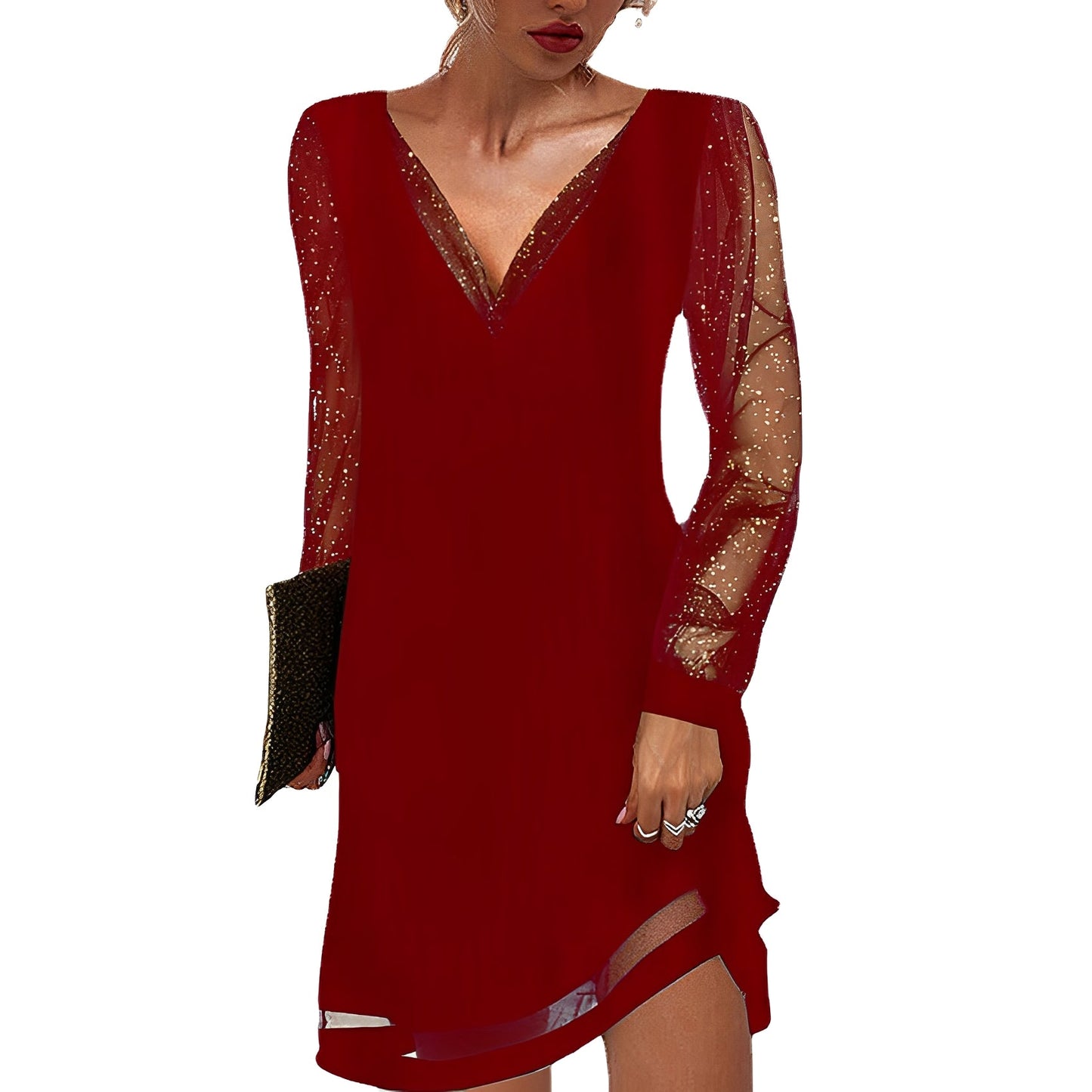 Annalee - Rochie elegantă cu mâneci transparente pentru dame