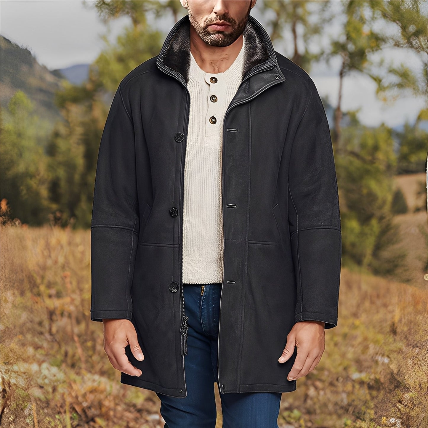 Eddie - Clasică jachetă din piele întoarsă de lungime medie pentru bărbați