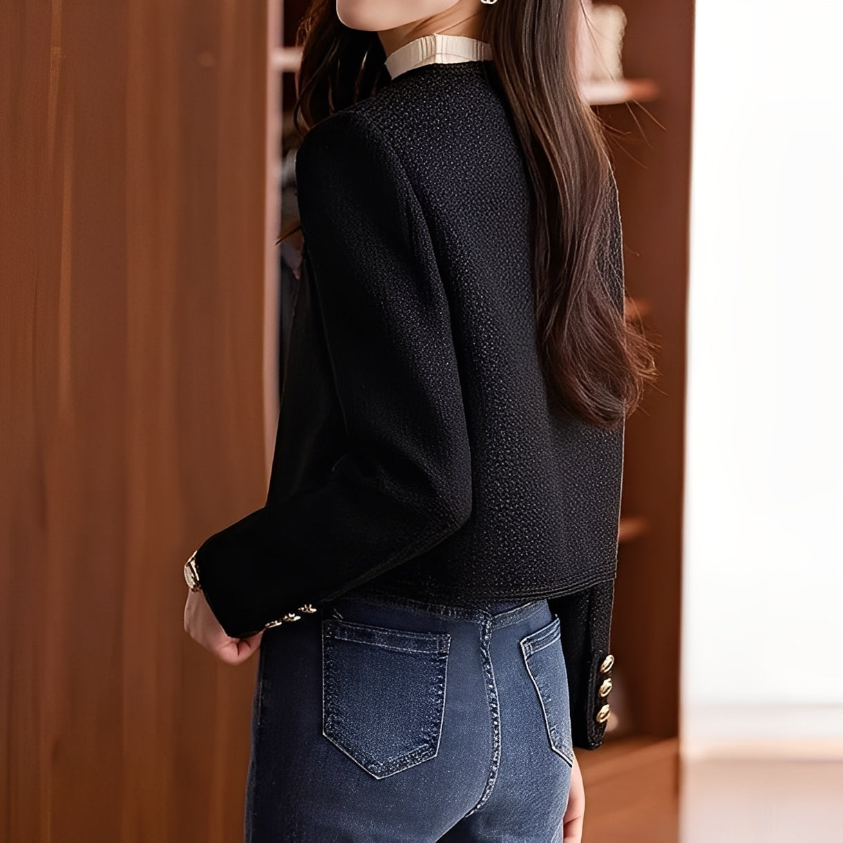 Trecia - Stilată scurtă jachetă tweed pentru dame