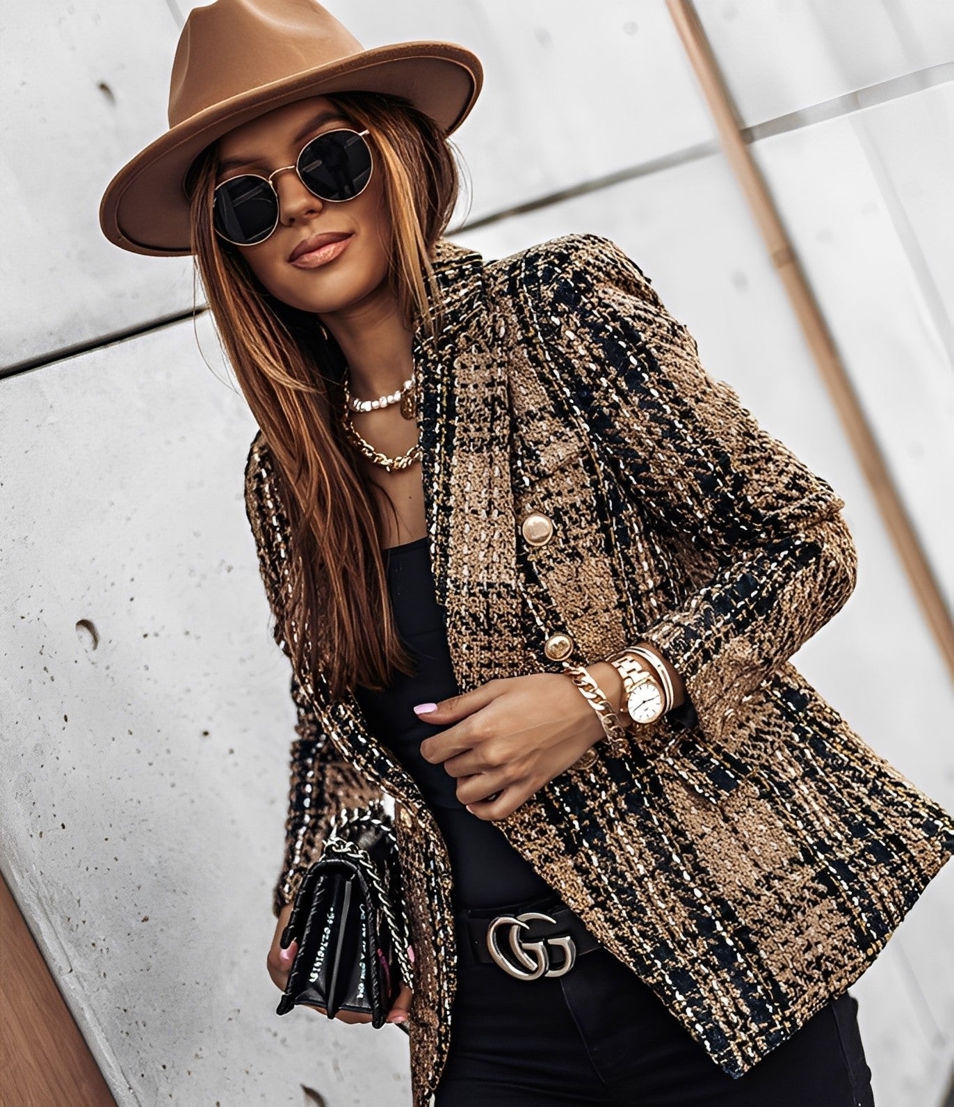 Cheri - Stilful, slim cusut Blazer cu model carouri pentru dame