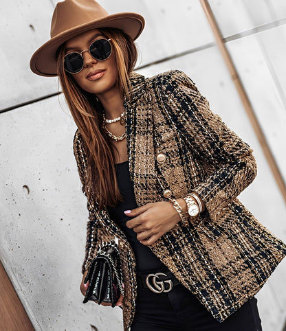 Cheri - Stilful, slim cusut Blazer cu model carouri pentru dame