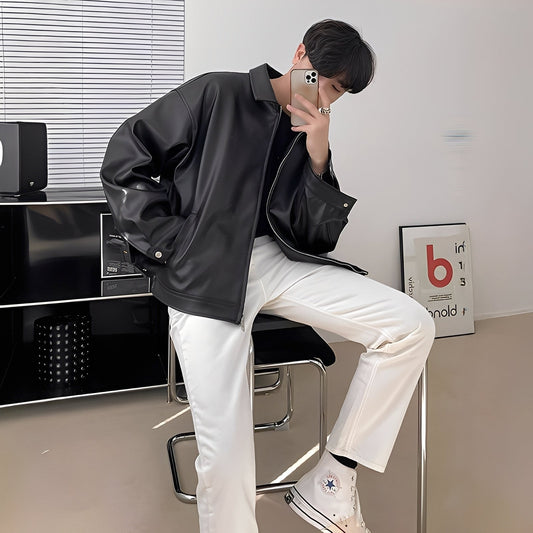 Lohan - Geacă aviator din piele oversize pentru bărbați