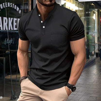 Darwin - Tricou polo simplu, lejer cu guler pe jumătate pentru bărbați