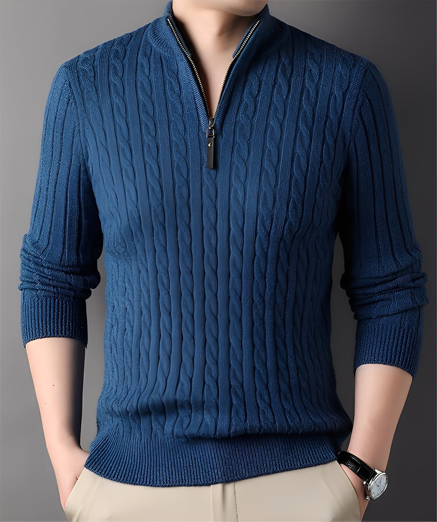 Damian - Pulover modern tricotat cu fermoar pentru bărbați