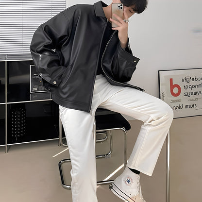 Russell - Jachetă bomber din piele pentru bărbați, stil oversize