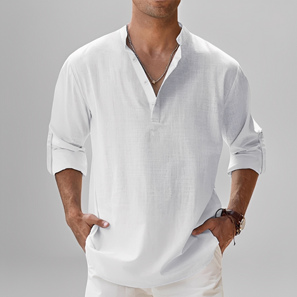 Ezriel - Cămașă confortabilă cu nasturi pe jumătate pentru bărbați