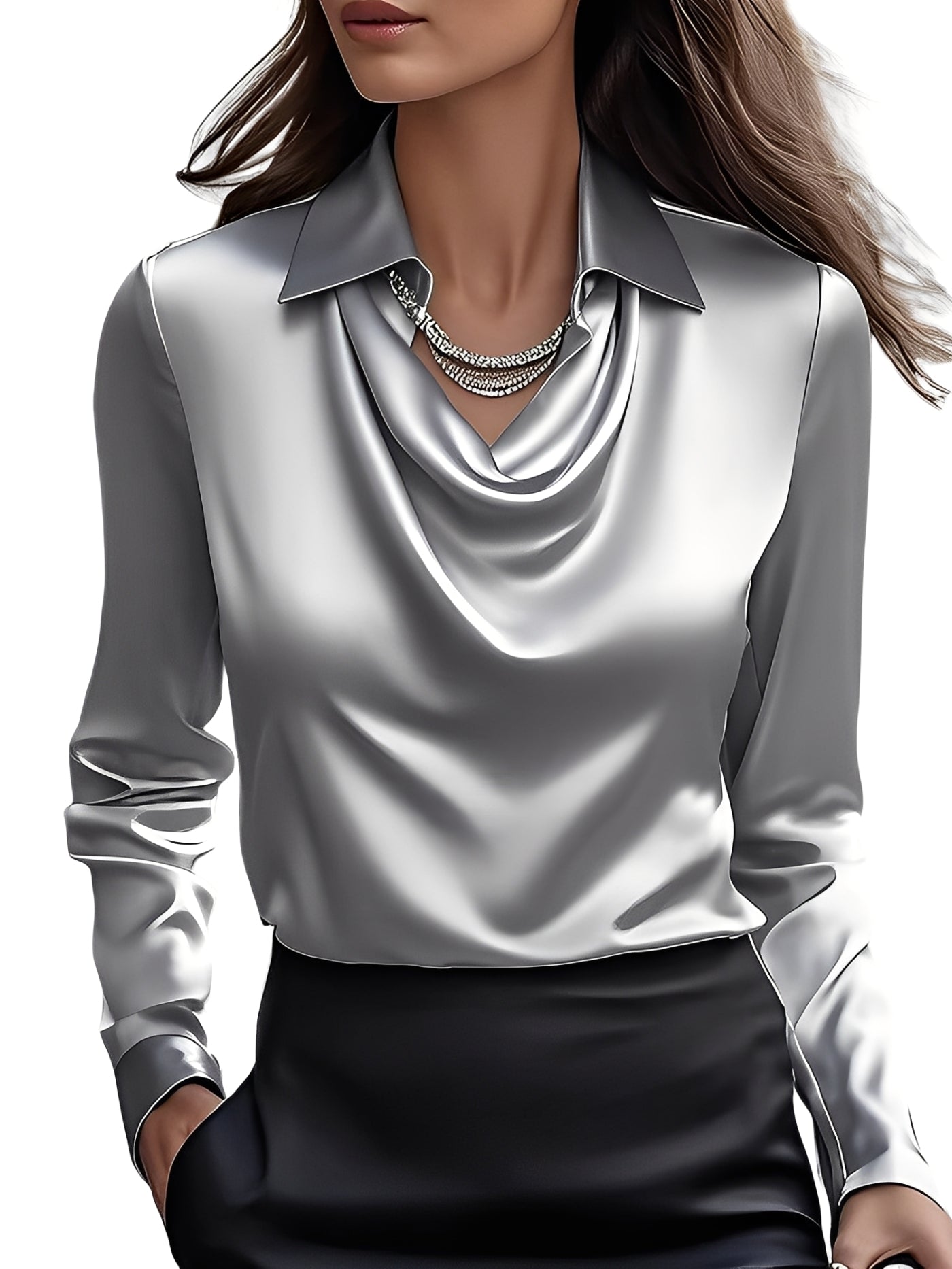Dionne - Bluza elegantă cu mânecă lungă din satin pentru doamne