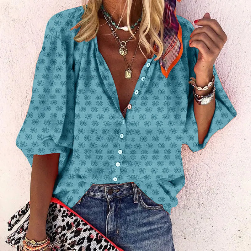 Isabella - Top cu flori și nasturi vintage