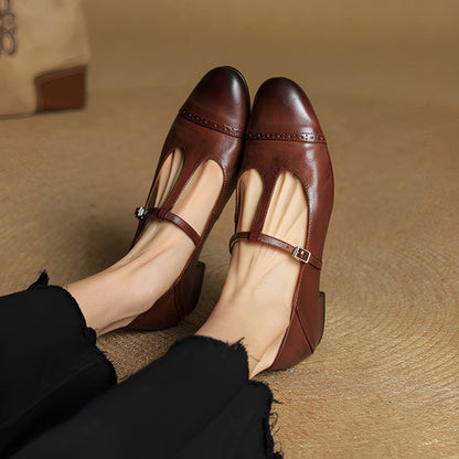 Bella - Balerini din piele casual cu cataramă în formă de T pentru dame