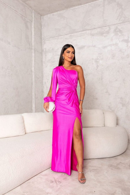Florence – Rochie satinată cu un umăr gol, elegantă și rafinată