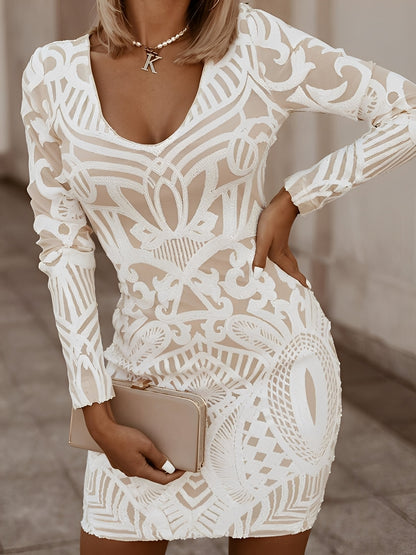 Felisha - Rochie mini cu mâneci lungi și croială mulată pentru femei