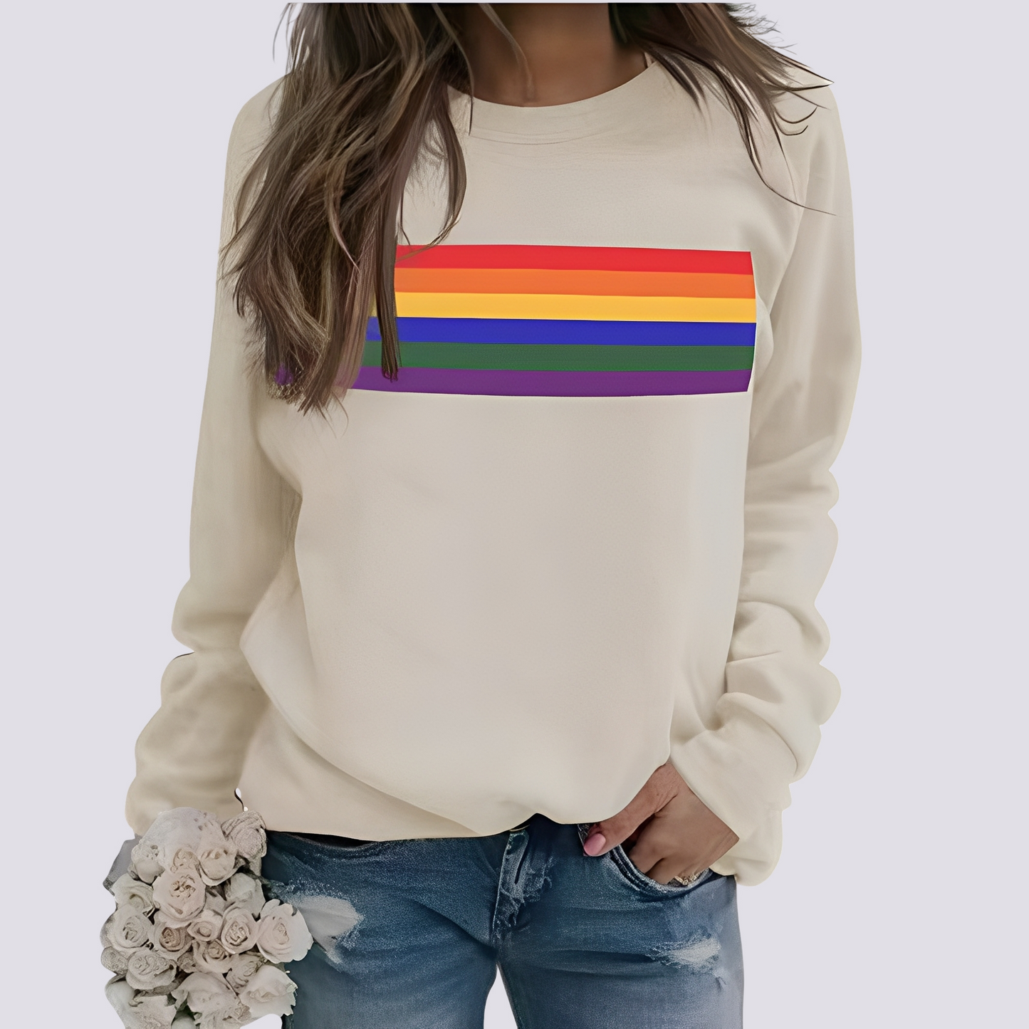 Roseann - Pulover stilat cu imprimeu colorat pentru femei