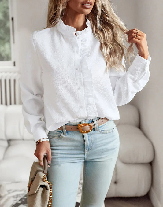 Bridgette - Bluza stilată cu dungi volan pentru femei