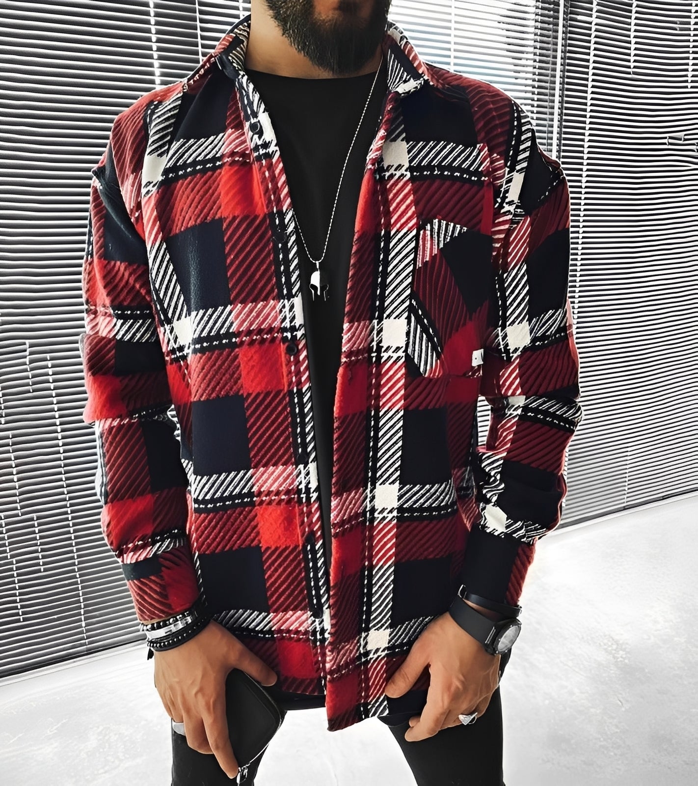 Eugene - Cămașă cu mânecă lungă în carouri elegantă pentru bărbați