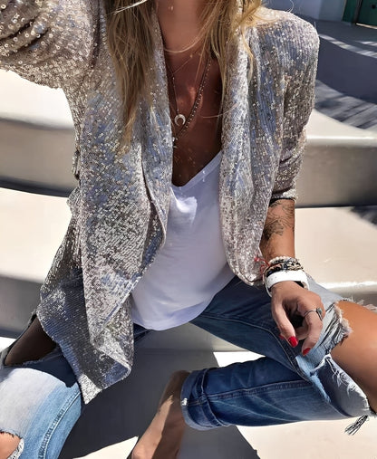 Abigaëlle - Blazer feminin cu rever cu paiete