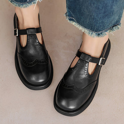 Erika - Pantofi retro din piele groasă pentru femei