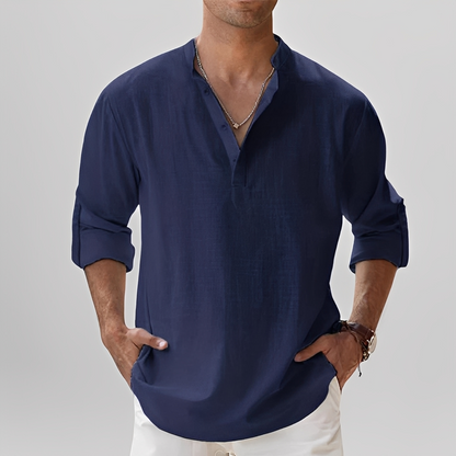 Ezriel - Cămașă confortabilă cu nasturi pe jumătate pentru bărbați