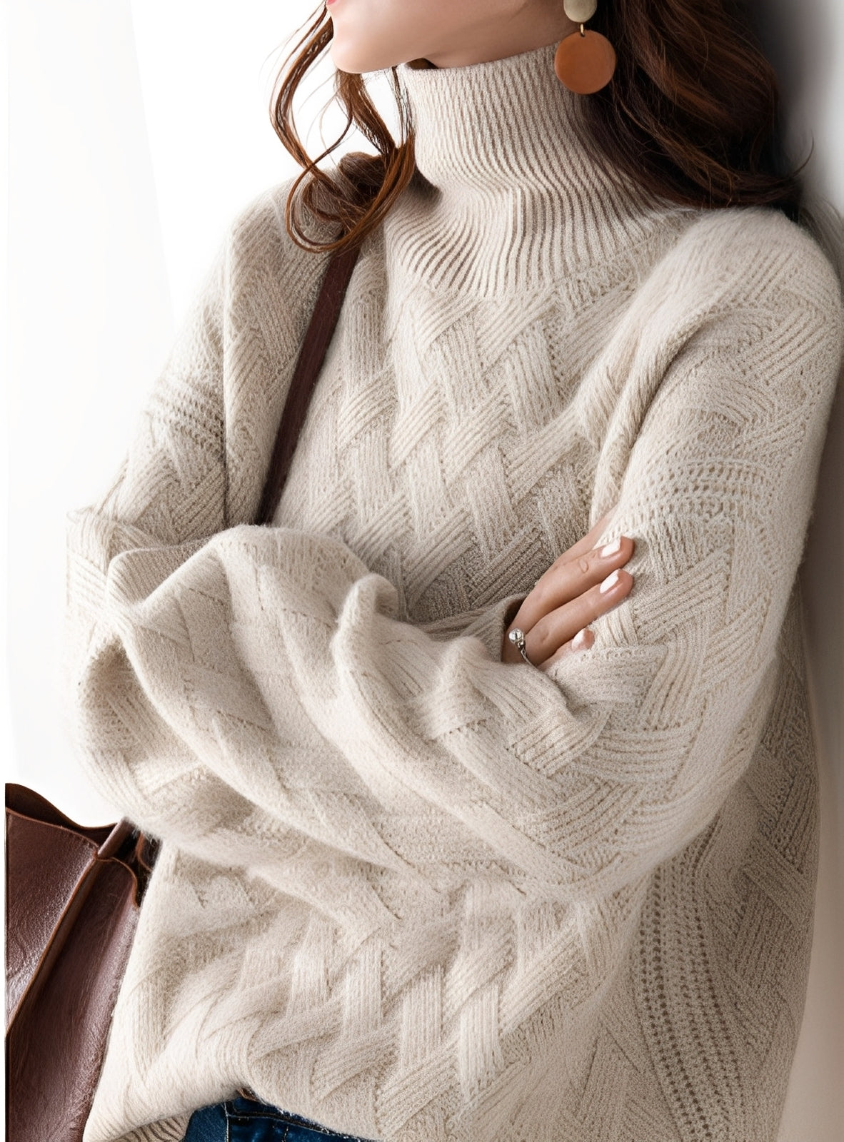 Stacey - Pulover cu guler înalt structurat stil elegant pentru femei