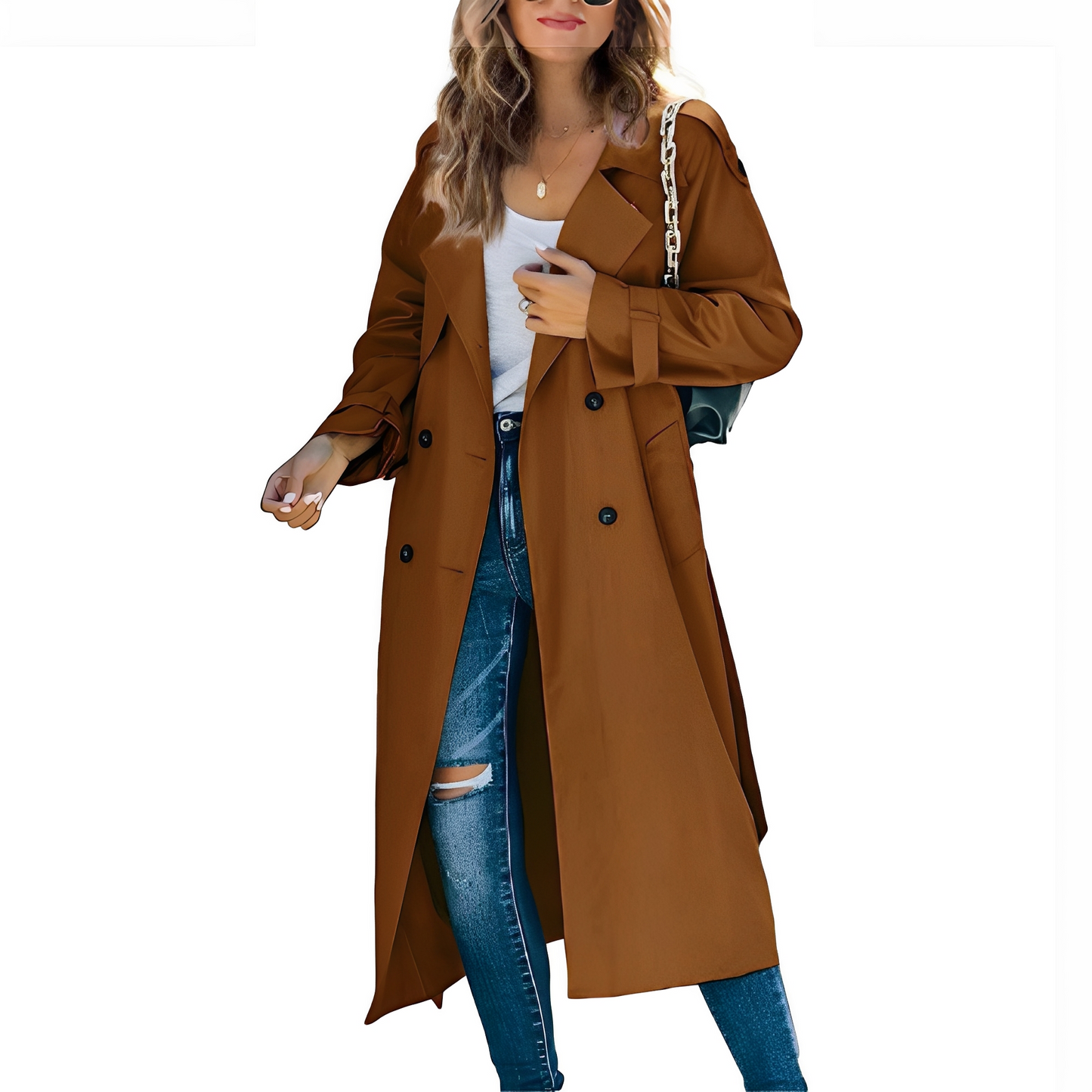 Jodie - Stilou lung trench-coat dublu pentru dame