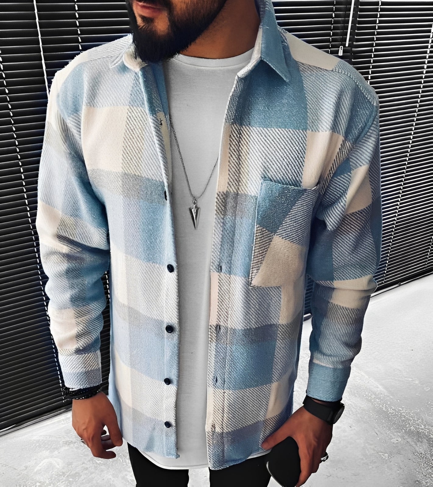 Eugene - Cămașă cu mânecă lungă în carouri elegantă pentru bărbați