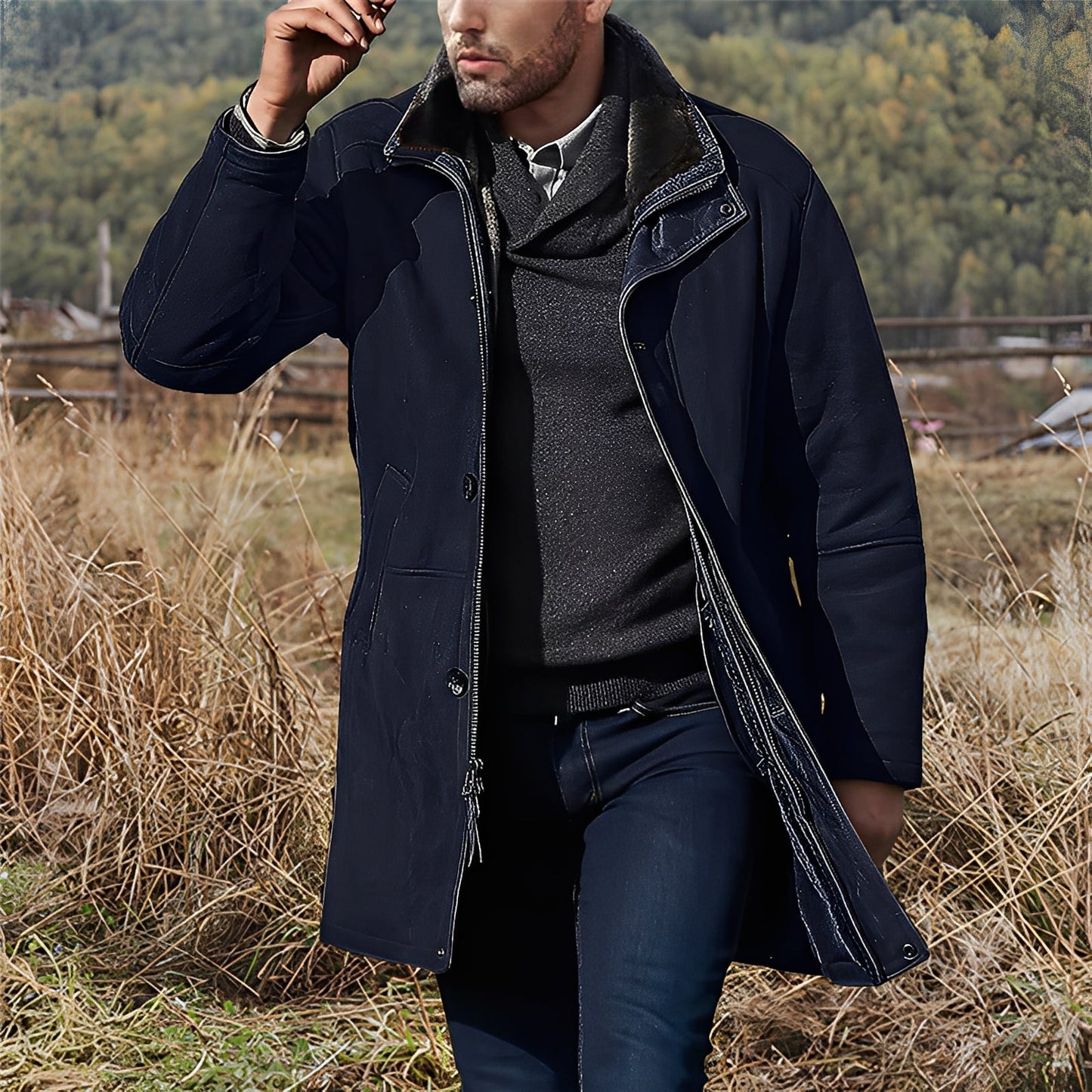 Eddie - Clasică jachetă din piele întoarsă de lungime medie pentru bărbați