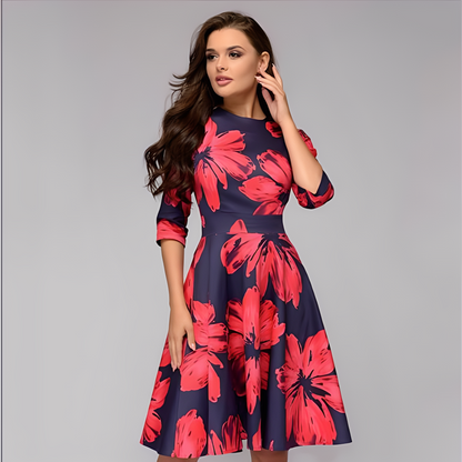 Elisabeth - Rochie stilată, cu mâneci lungi și model floral pentru femei