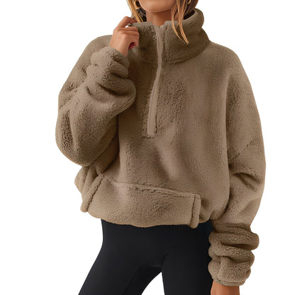 Tiffany - Pulover cald de catifea cu fermoar pe jumătate pentru femei