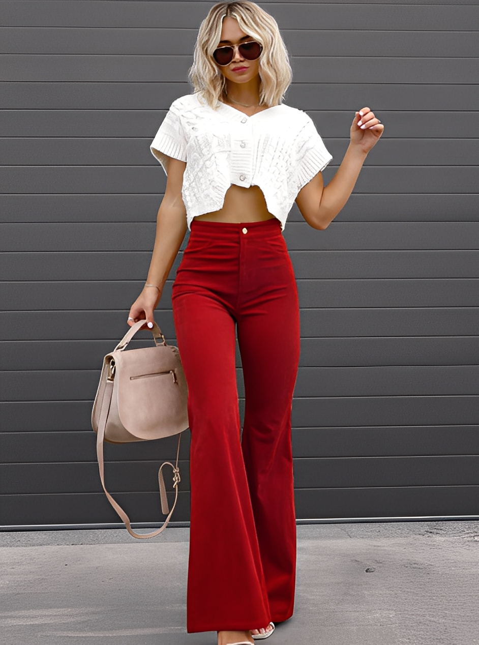 Deziree - Pantaloni evazați lejeri cu talie înaltă pentru femei