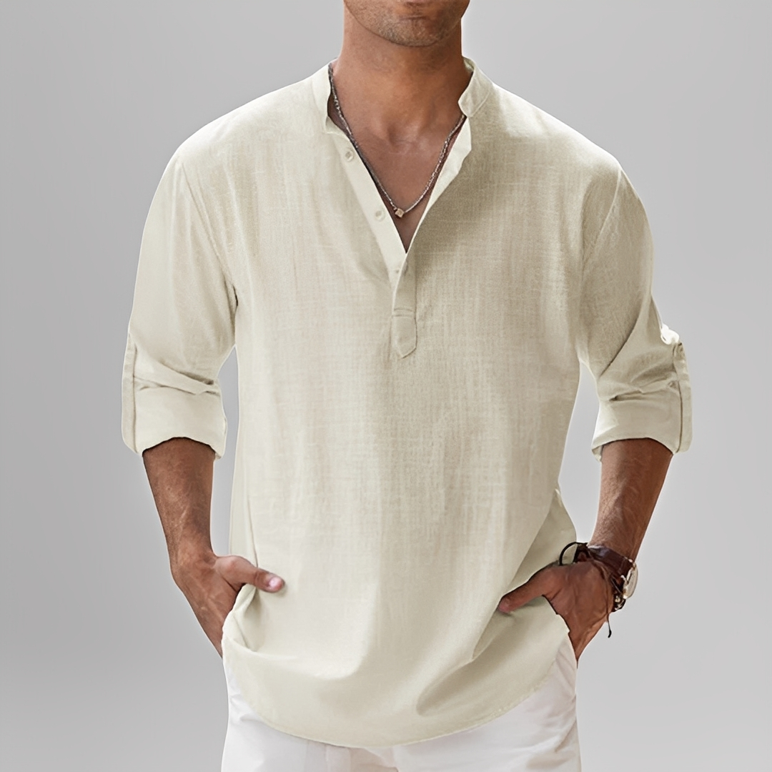 Ezriel - Cămașă confortabilă cu nasturi pe jumătate pentru bărbați