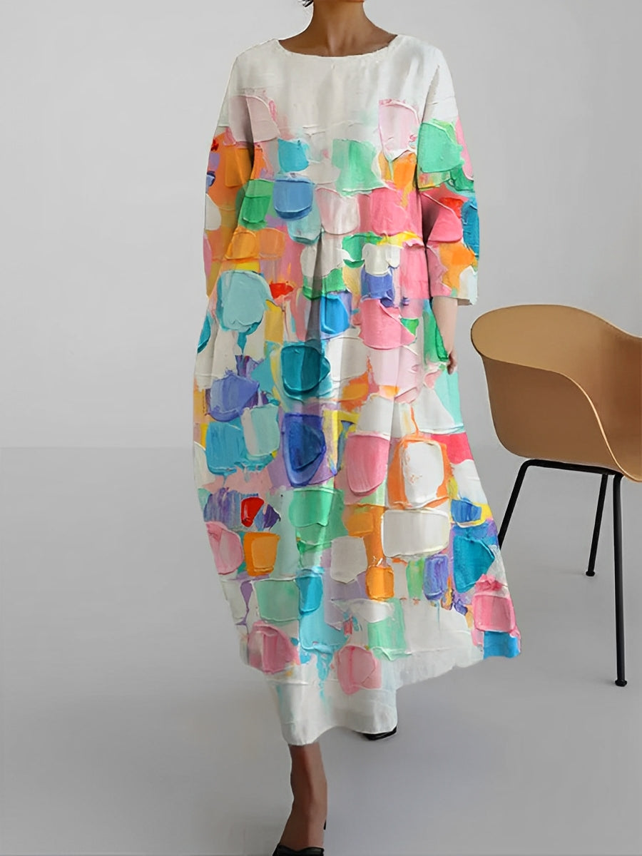 Claudia - Rochie multicoloră cu mâneci scurte pentru femei