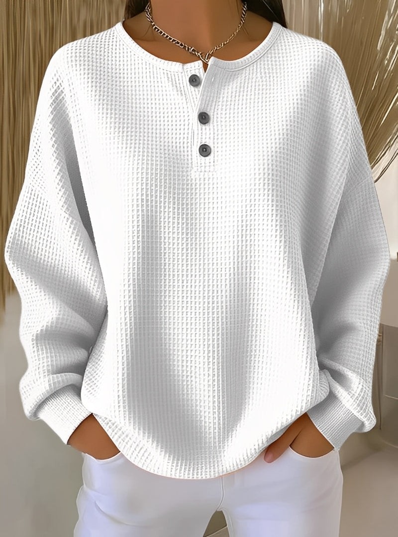 Anabella - Pulover lejer cu model vafe și nasturi pentru femei