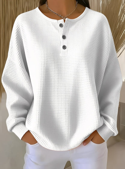 Anabella - Pulover lejer cu model vafe și nasturi pentru femei