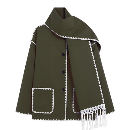 Amilia - Stilată, lejeră jachetă de lână cu eșarfă pentru femei